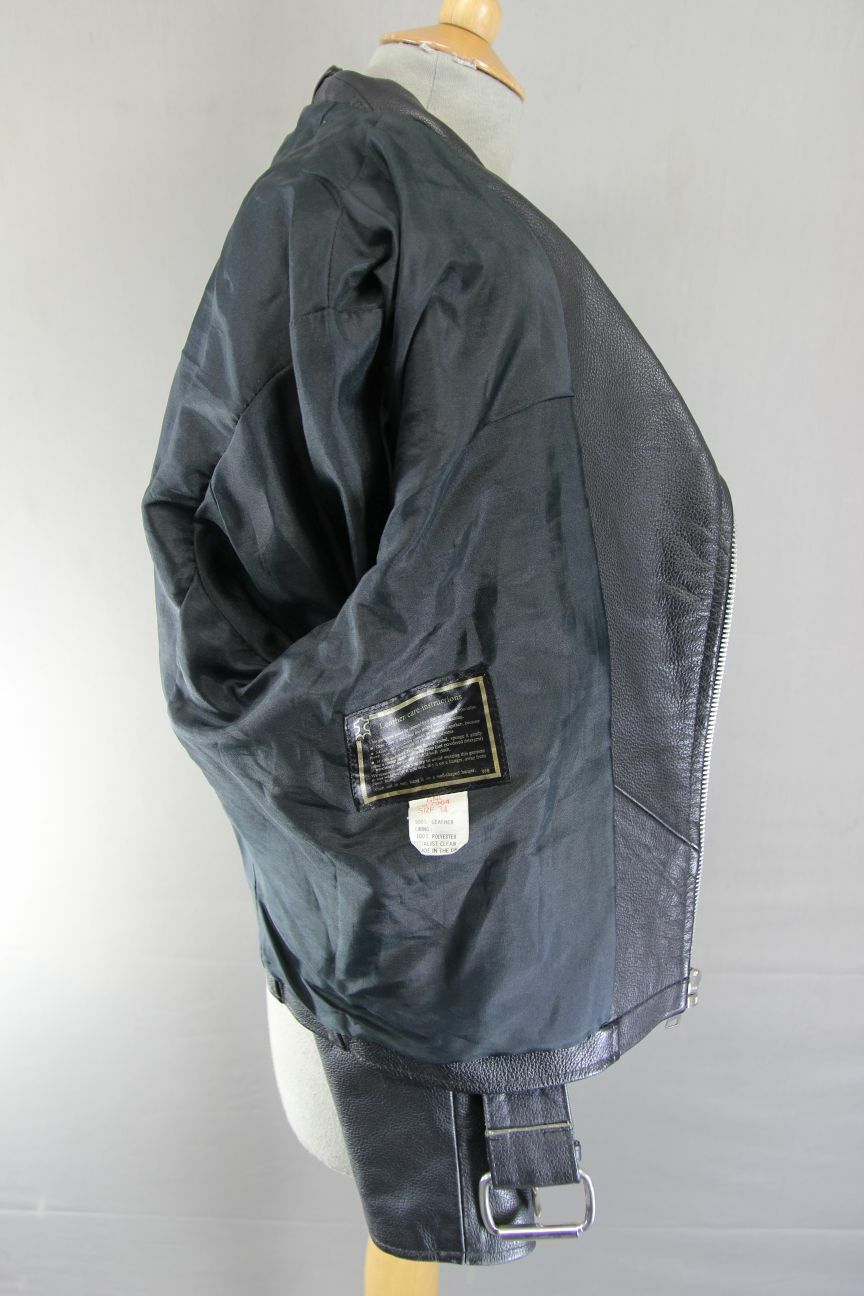 VINTAGE 70s/80s PUNK ROCK BRITISH MADE GENEL LONDON BLACK LEATHER BIKER JCKT 34"