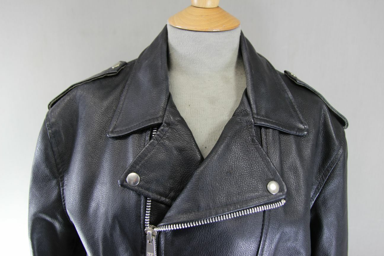 VINTAGE 70s/80s PUNK ROCK BRITISH MADE GENEL LONDON BLACK LEATHER BIKER JCKT 34"