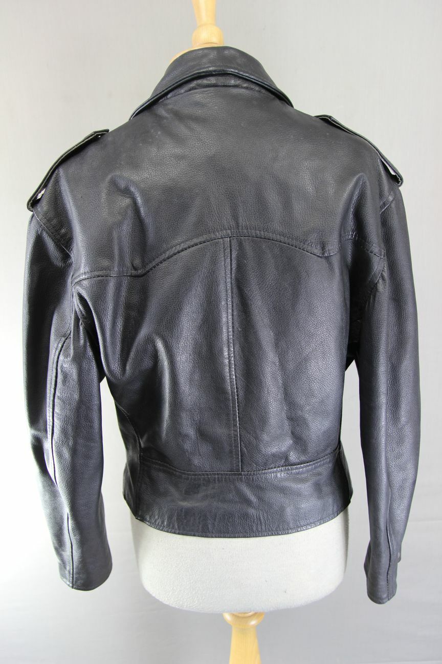 VINTAGE 70s/80s PUNK ROCK BRITISH MADE GENEL LONDON BLACK LEATHER BIKER JCKT 34"