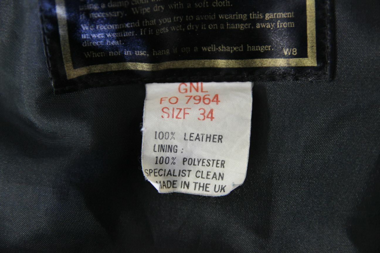 VINTAGE 70s/80s PUNK ROCK BRITISH MADE GENEL LONDON BLACK LEATHER BIKER JCKT 34"