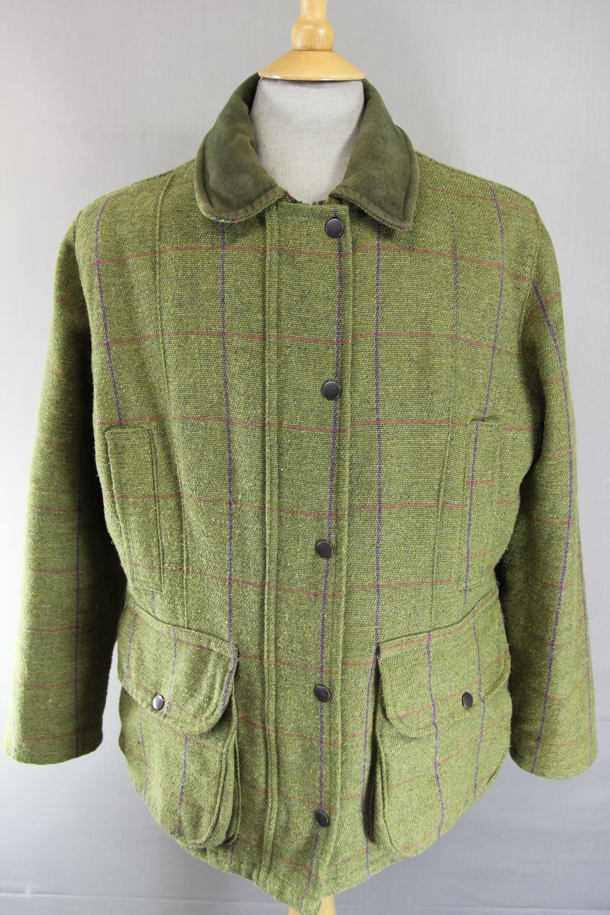 WOODGREEN BRITISH MADE COUNTRY SPORTS CHECKED WOOL RICH BLEND TWEED COAT SIZE 16