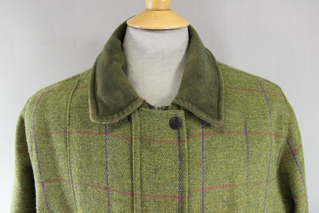 WOODGREEN BRITISH MADE COUNTRY SPORTS CHECKED WOOL RICH BLEND TWEED COAT SIZE 16