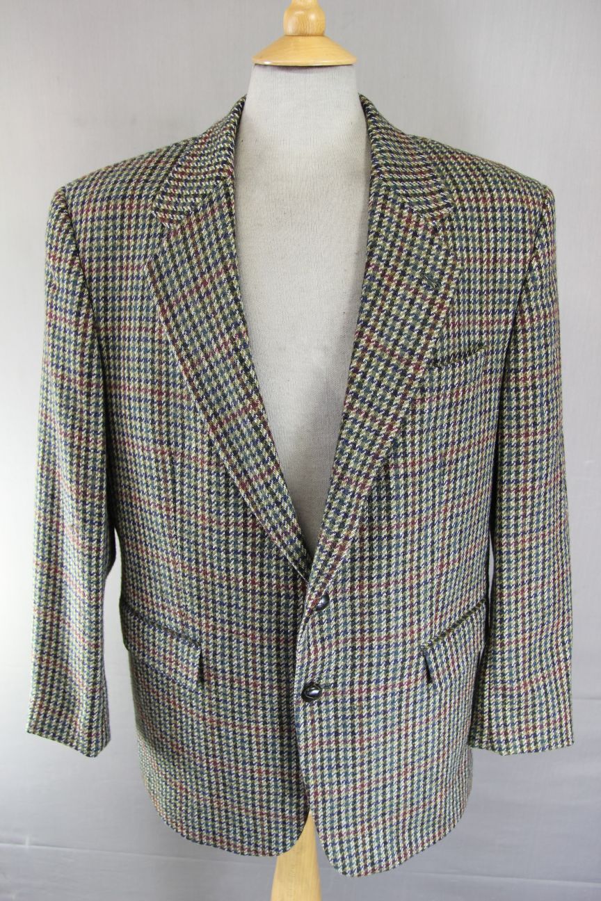 COUNTRY TRADER PURE WOOL GREEN HOUNDSTOOTH CHECKED JACKET 42 INCH (REG FIT)