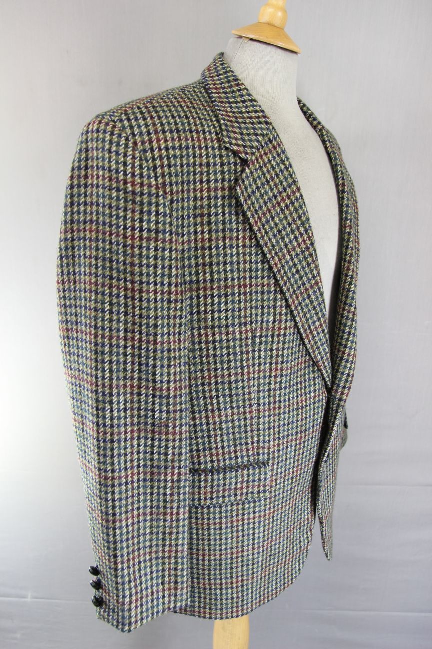 COUNTRY TRADER PURE WOOL GREEN HOUNDSTOOTH CHECKED JACKET 42 INCH (REG FIT)