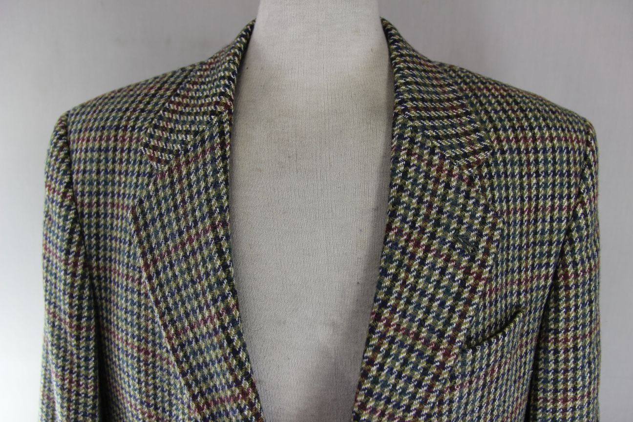 COUNTRY TRADER PURE WOOL GREEN HOUNDSTOOTH CHECKED JACKET 42 INCH (REG FIT)