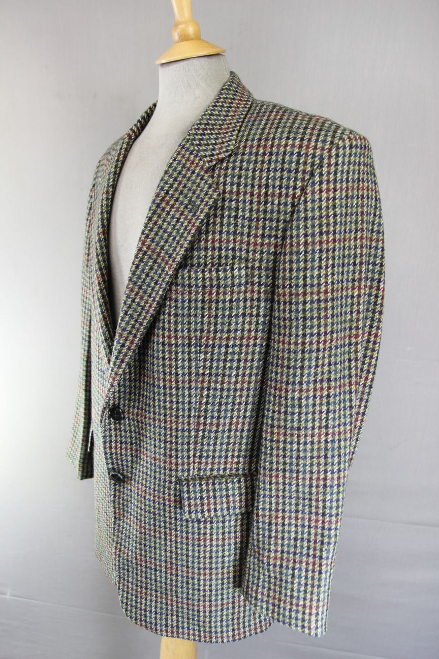 COUNTRY TRADER PURE WOOL GREEN HOUNDSTOOTH CHECKED JACKET 42 INCH (REG FIT)