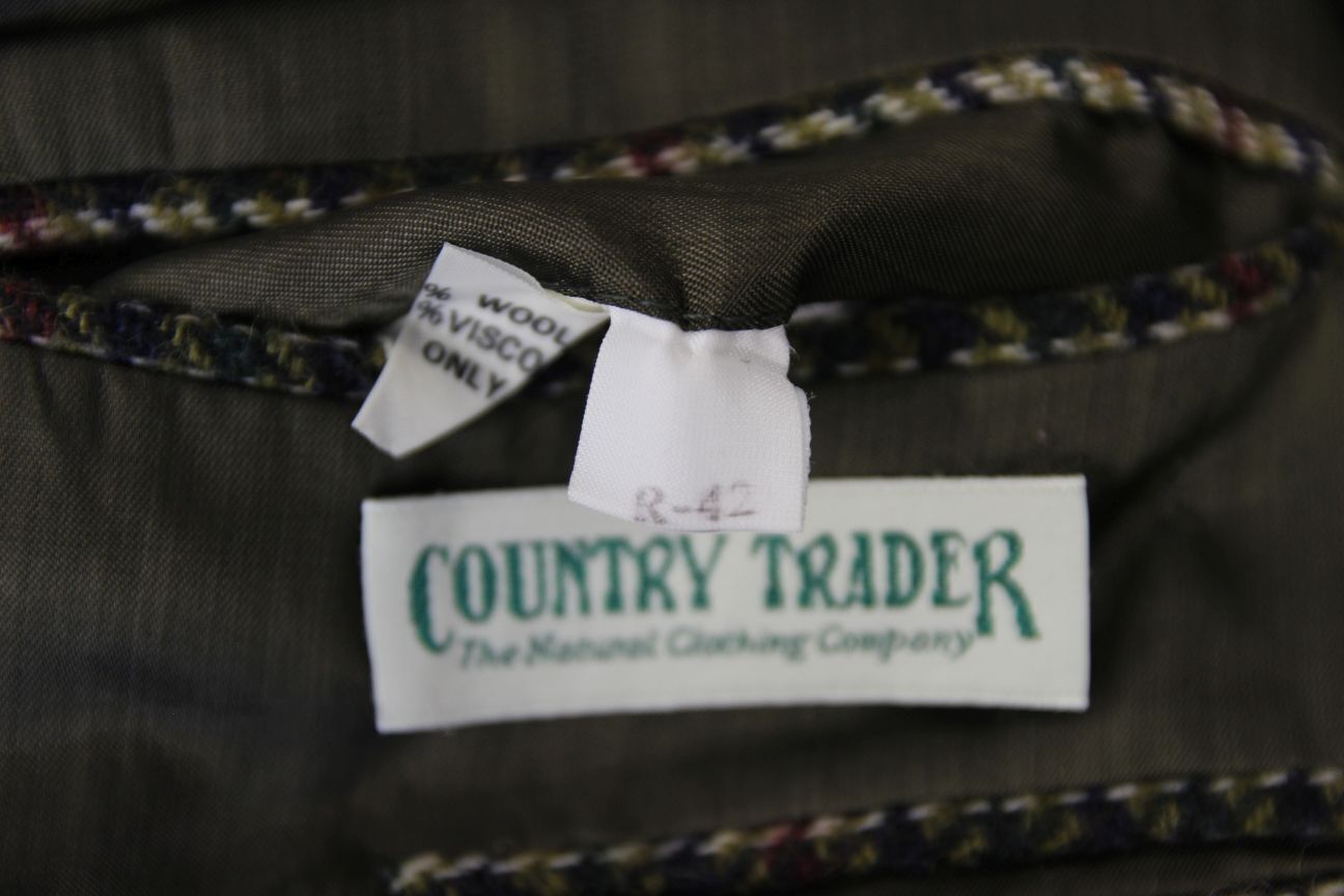 COUNTRY TRADER PURE WOOL GREEN HOUNDSTOOTH CHECKED JACKET 42 INCH (REG FIT)