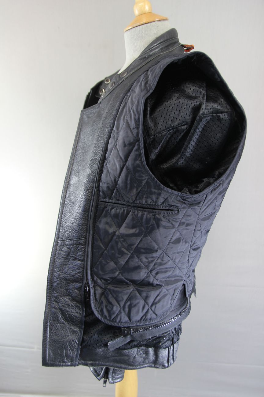 SWIFT INNOVATION BLACK LEATHER BIKER JACKET + BACK PROTECTOR/THERMAL LINING 38"