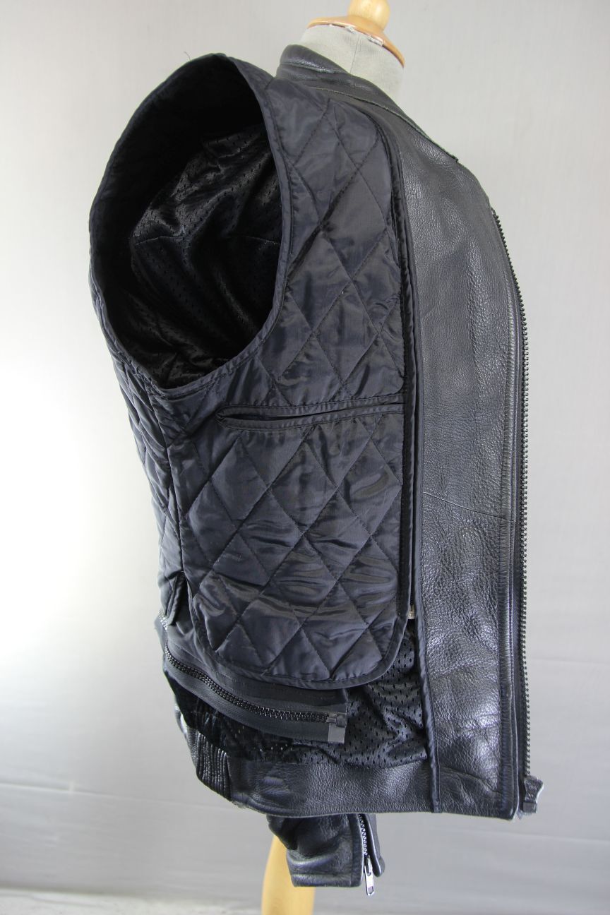 SWIFT INNOVATION BLACK LEATHER BIKER JACKET + BACK PROTECTOR/THERMAL LINING 38"