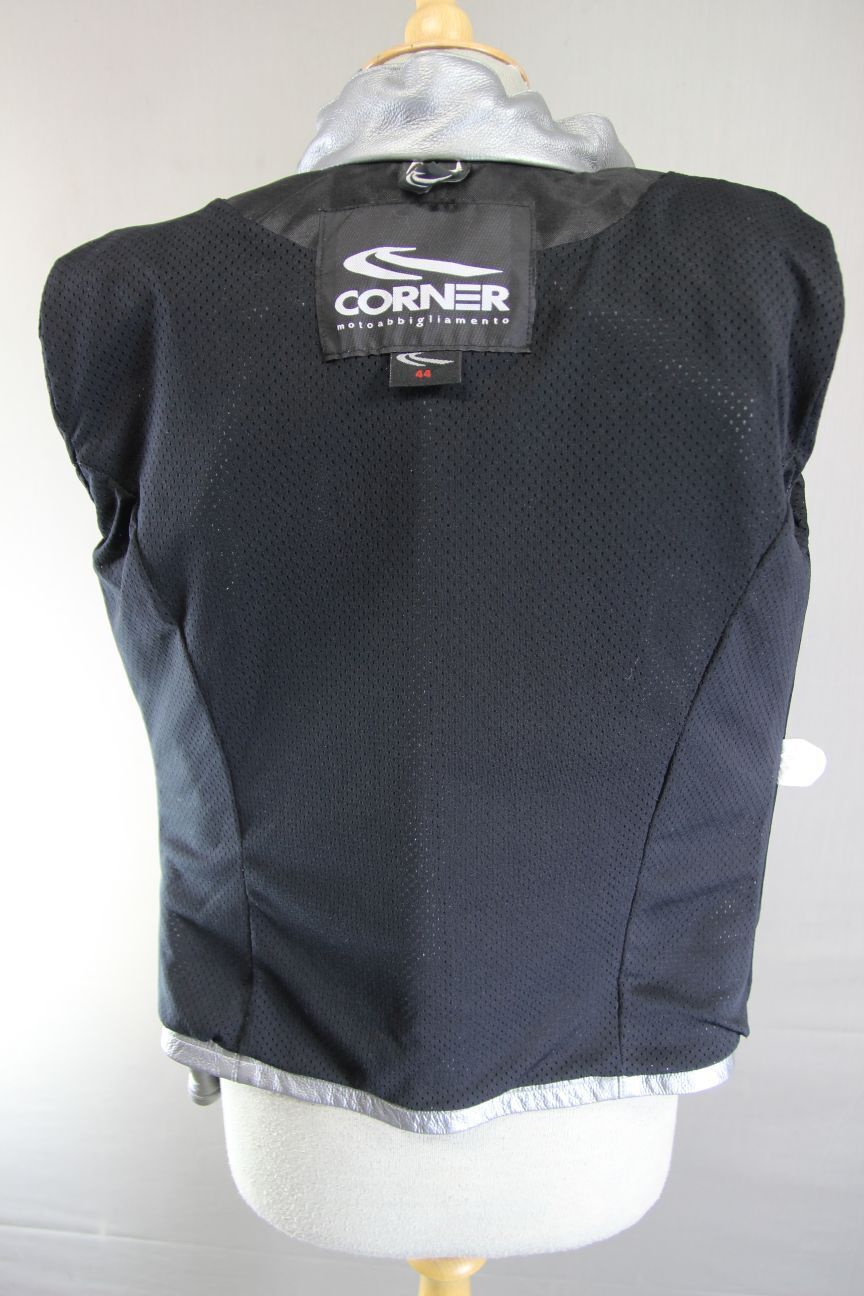 SUPERB CORNER SILVER LEATHER BIKER JACKET 34 INCH
