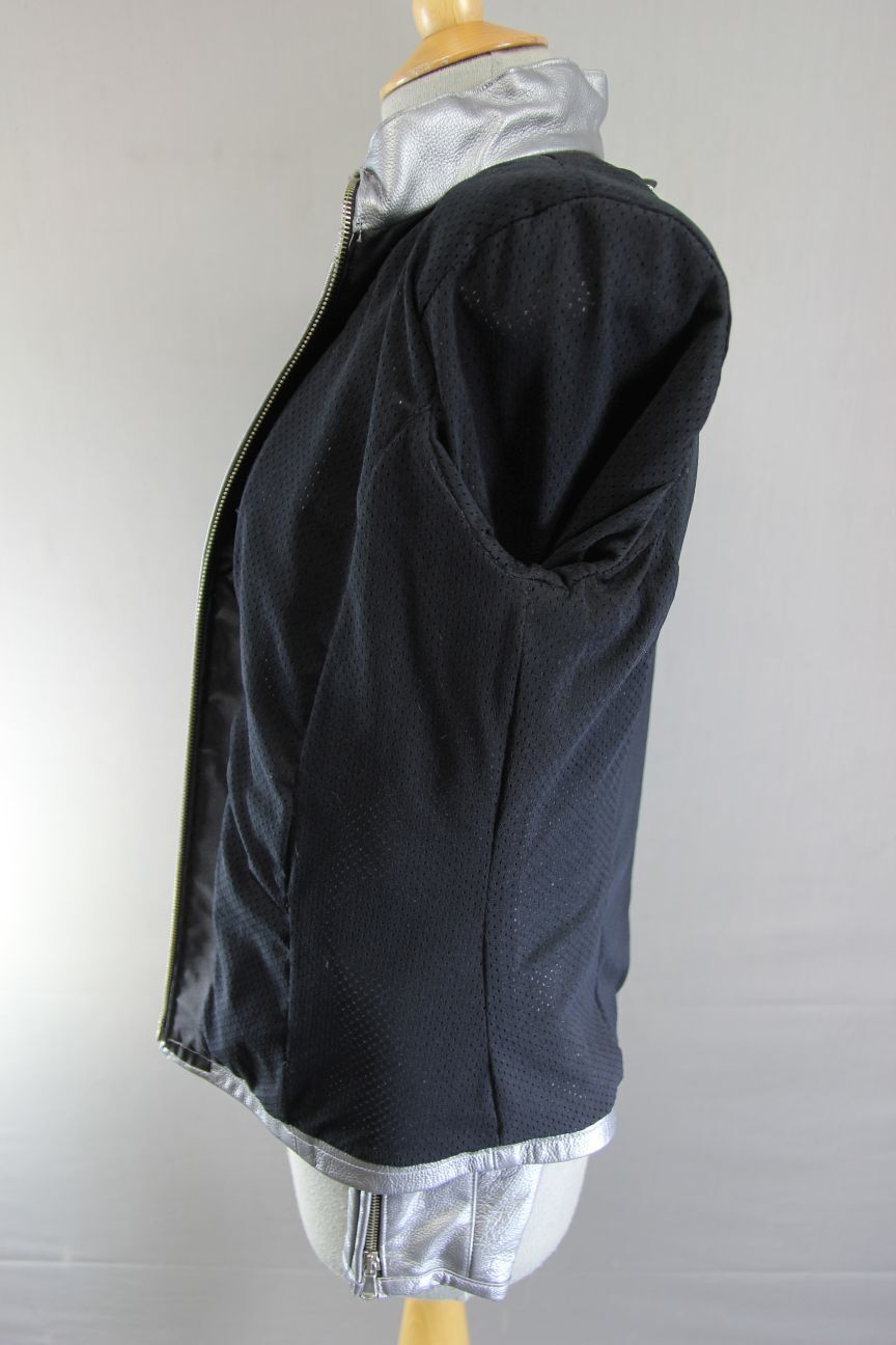 SUPERB CORNER SILVER LEATHER BIKER JACKET 34 INCH