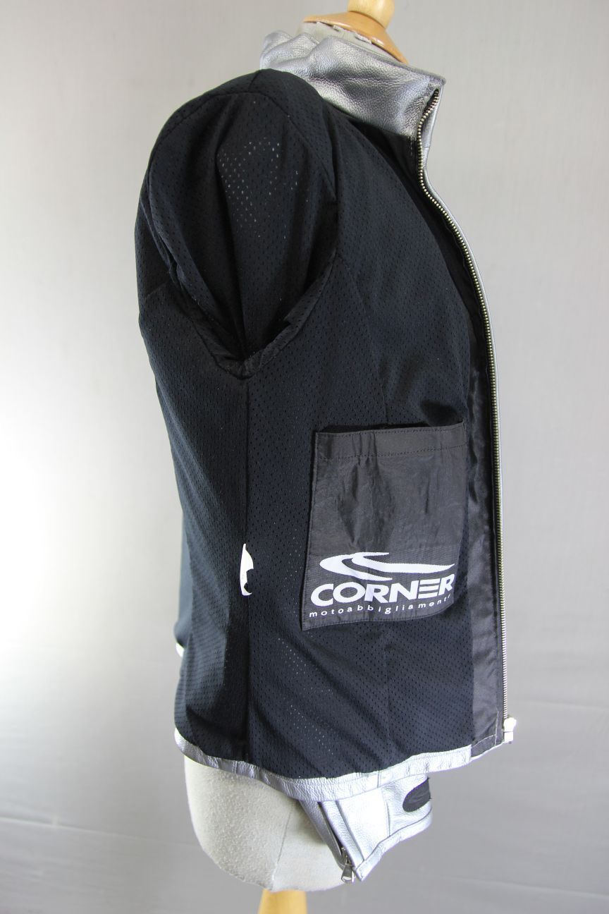 SUPERB CORNER SILVER LEATHER BIKER JACKET 34 INCH