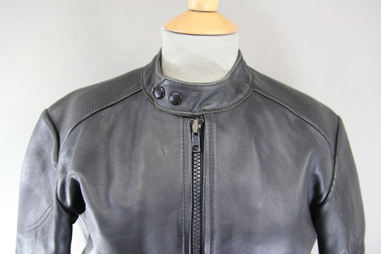 VINTAGE KERSHAW LEATHERS CLASSIC BLACK BIKER JACKET 38-40 INCH