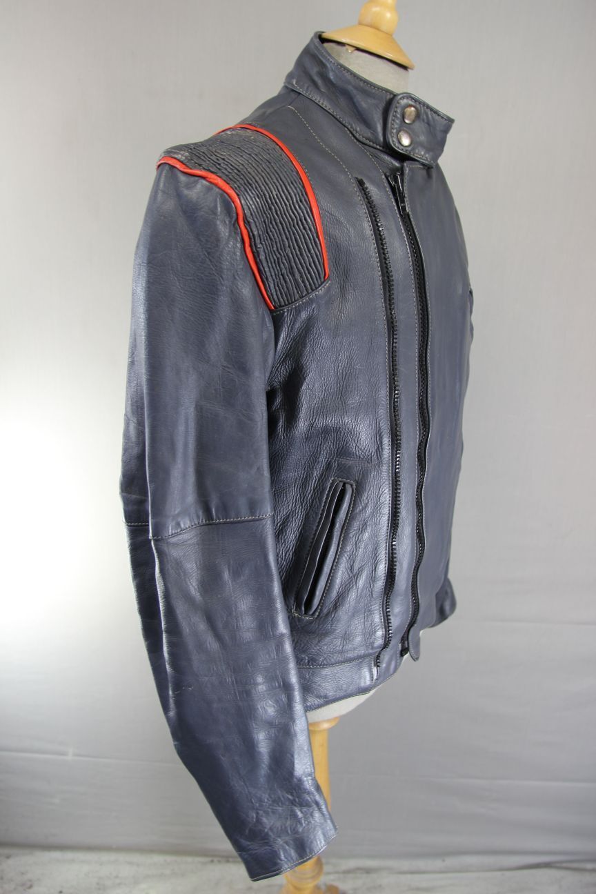 VINTAGE KETT GREY & RED COWHIDE LEATHER BIKER JACKET 42-44 INCH