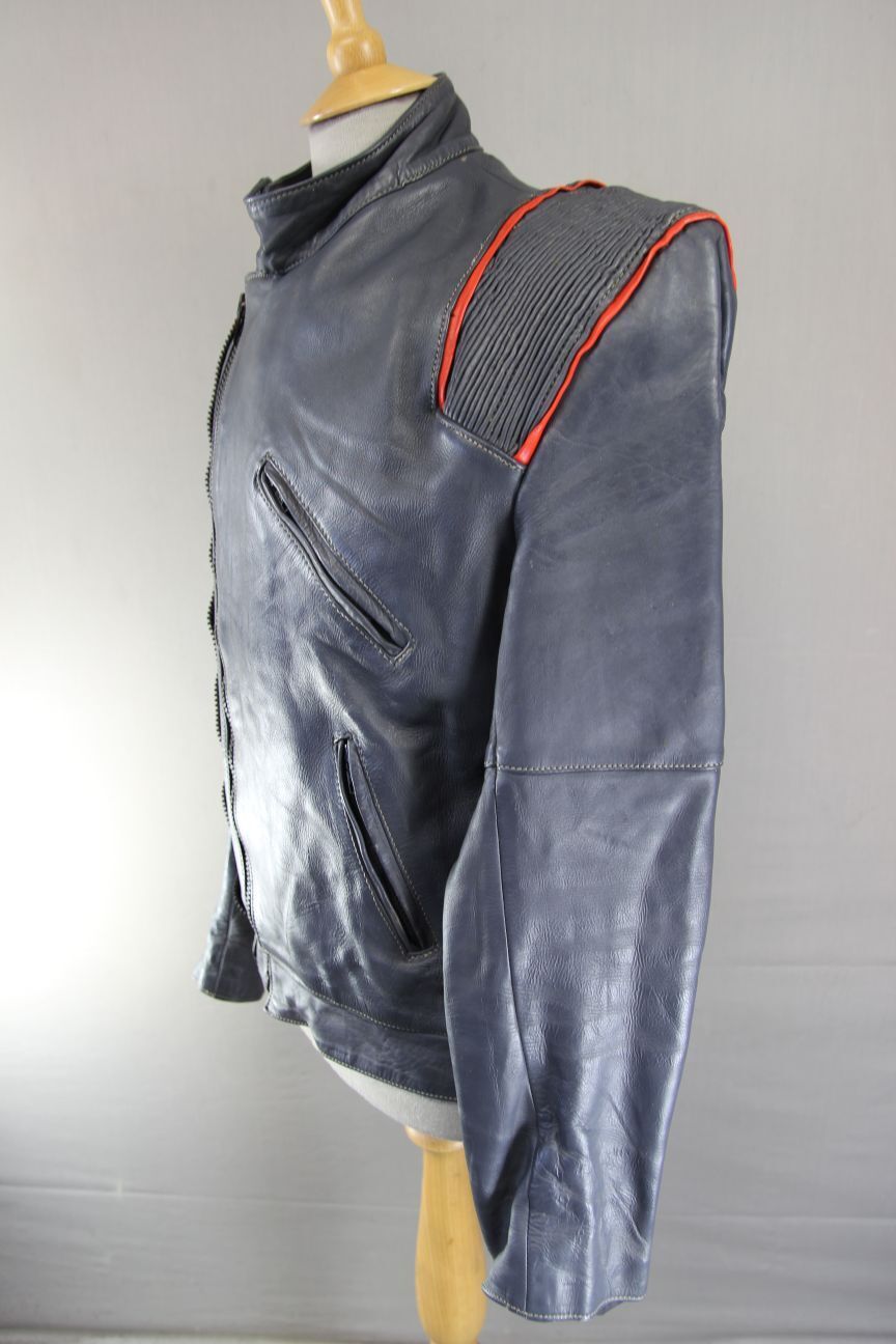 VINTAGE KETT GREY & RED COWHIDE LEATHER BIKER JACKET 42-44 INCH