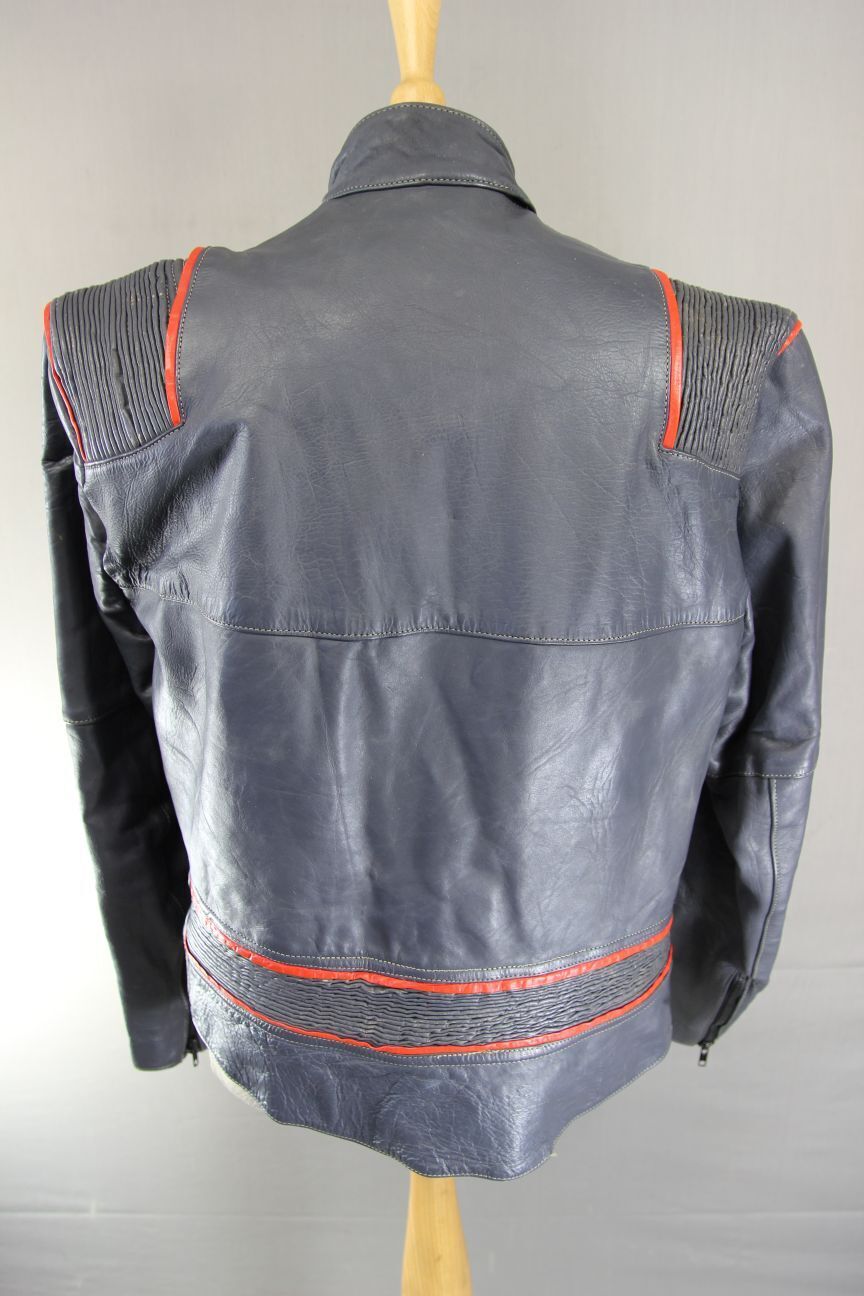VINTAGE KETT GREY & RED COWHIDE LEATHER BIKER JACKET 42-44 INCH
