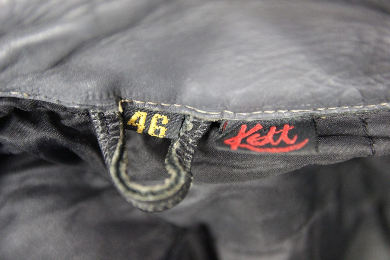 VINTAGE KETT GREY & RED COWHIDE LEATHER BIKER JACKET 42-44 INCH