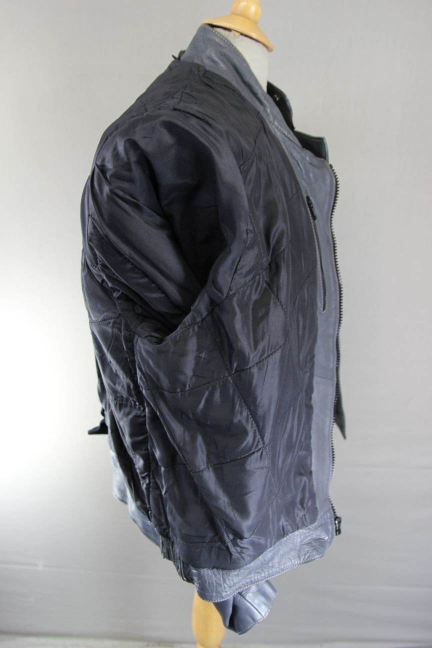 VINTAGE KETT GREY & RED COWHIDE LEATHER BIKER JACKET 42-44 INCH