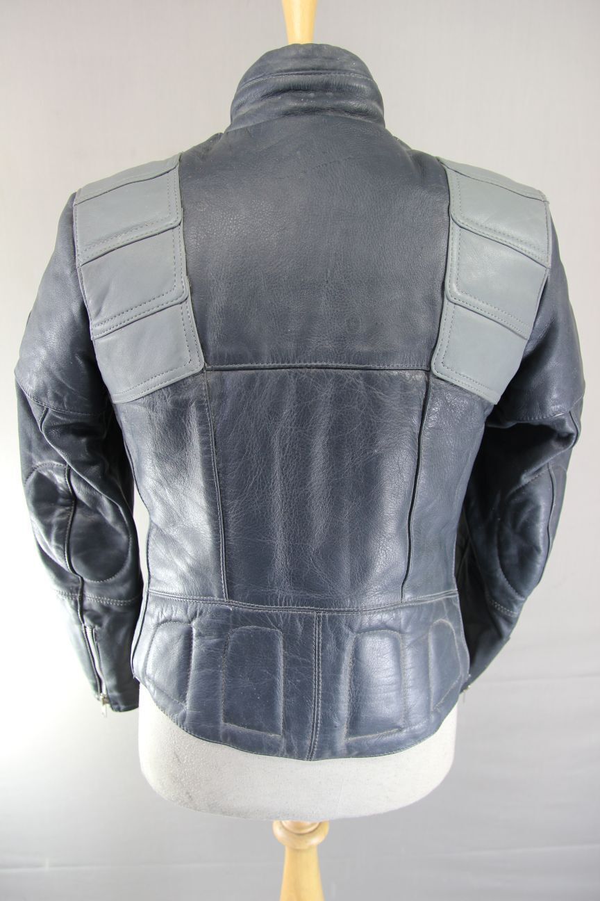 CLASSIC VINTAGE 1980's DARK & LIGHT GREY MQP LEATHER BIKER JACKET 34 INCH