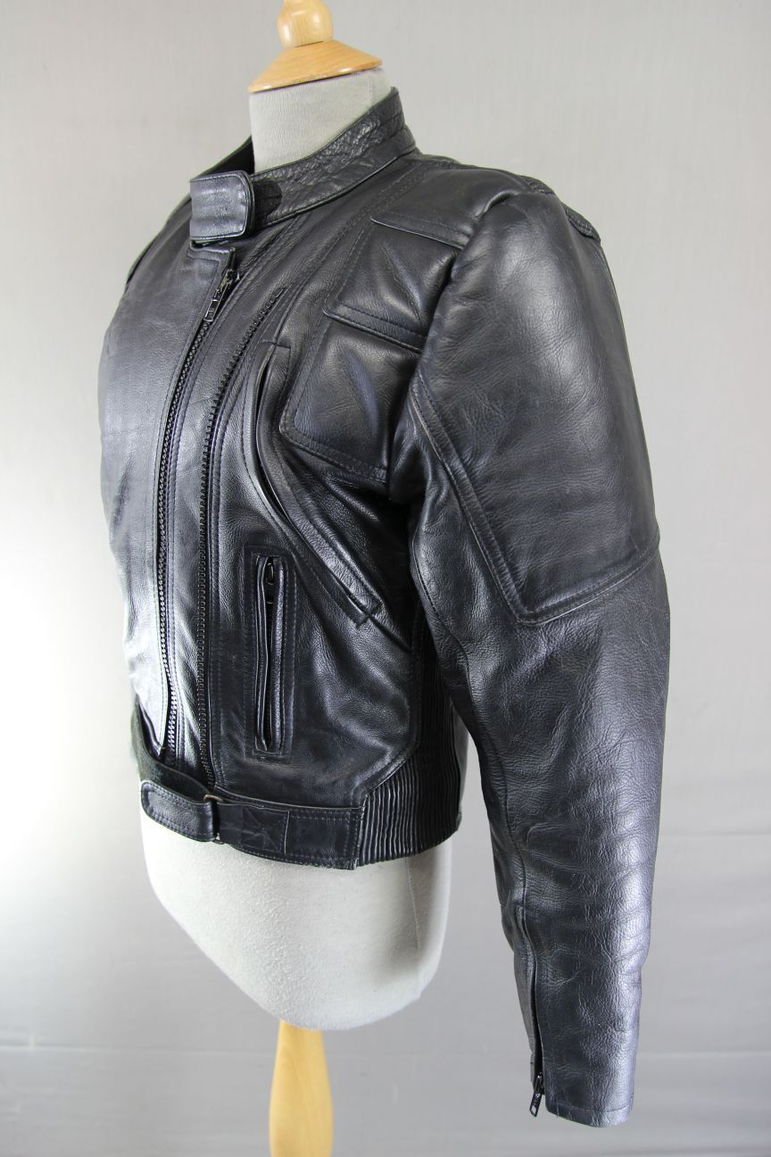 GB MARKETING PREMIER BLACK LEATHER BIKER JACKET WITH THERMAL LINING: SIZE 12