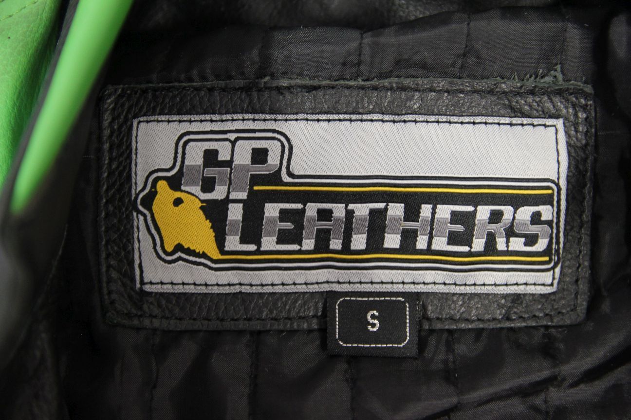 GPL 1 PIECE GREEN, BLACK & WHITE LEATHER BIKER SUIT + ARMOUR/THERMAL LINING 40IN
