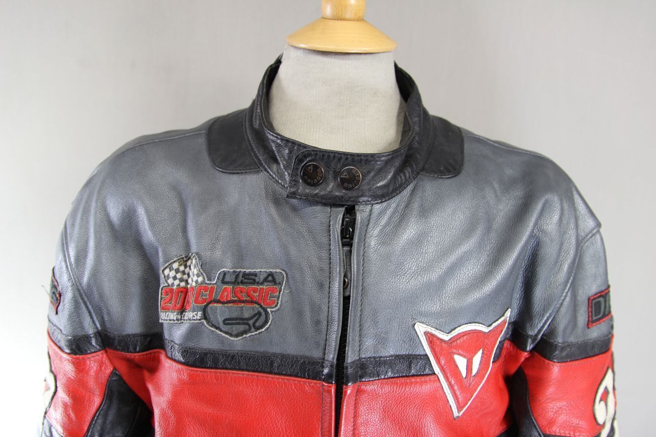 DAINESE VINTAGE USA 200 CLASSIC BARRY SHEENE LEATHER BIKER JCKT + CE ARMOUR 48IN