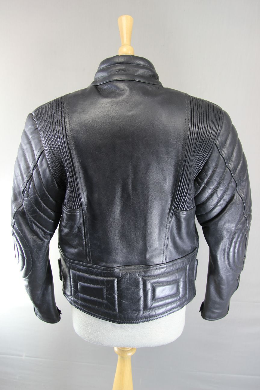 BUFFALO BLACK LEATHER BIKER JACKET WITH BACK PROTECTOR 34-36 INCH CHEST/SIZE 12