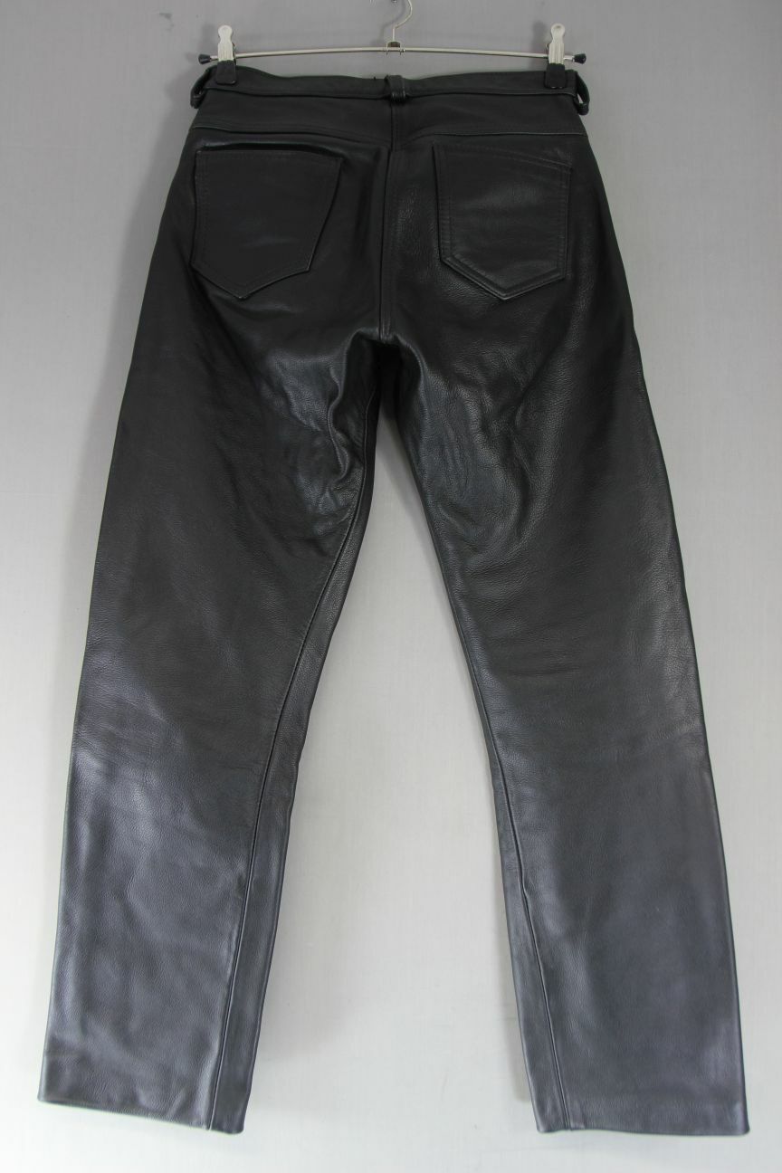 BTK LEATHERS BRITISH MADE BLACK COWHIDE BIKER JEANS WAIST 30 IN/INSIDE LEG 31 IN