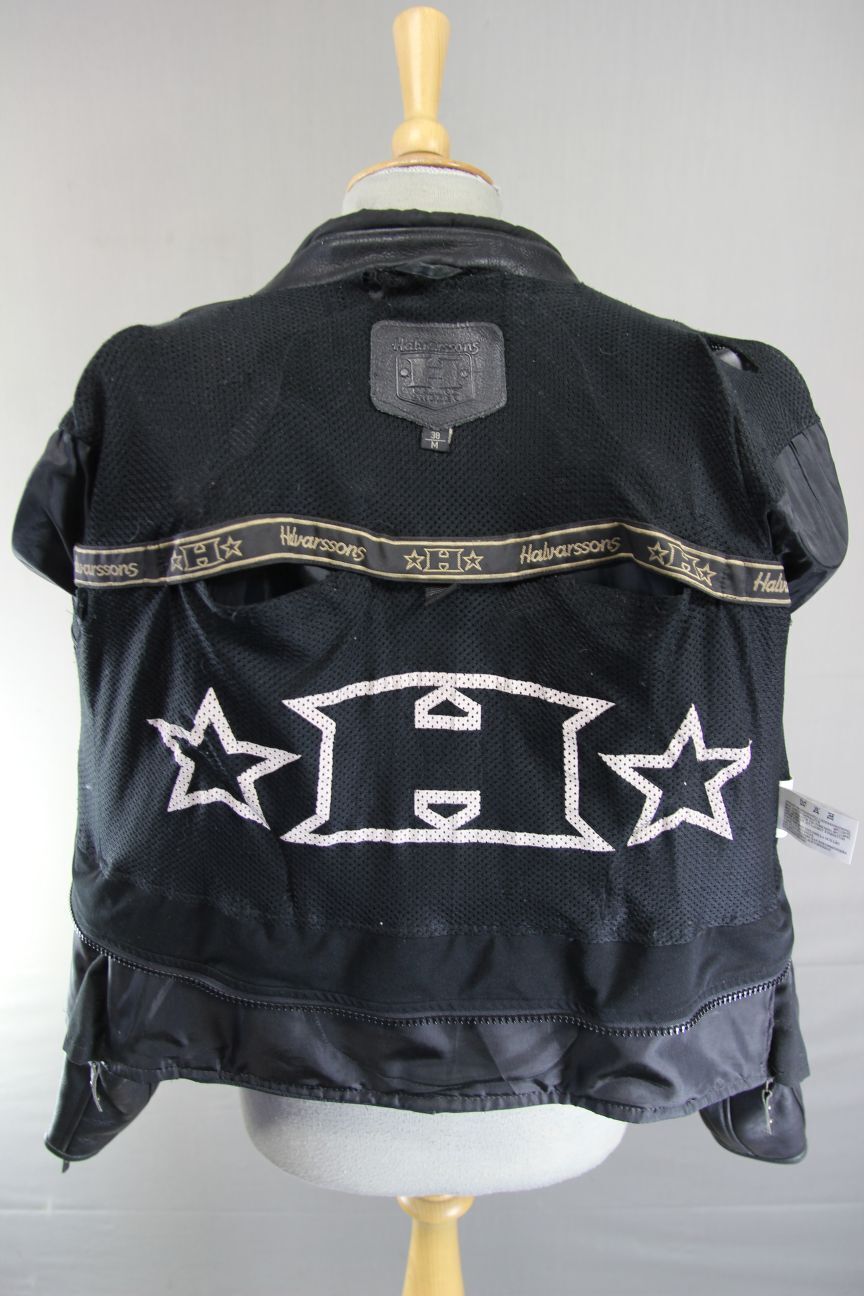 HALVARSSONS LADIES BLACK LEATHER BIKER JACKET WITH CE ARMOUR SIZE 10-12/MEDIUM