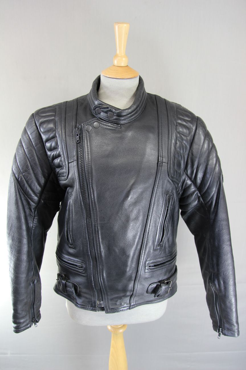 CLASSIC JUST BIKERS BLACK LEATHER COTTON LINED BIKER JACKET 38 INCH
