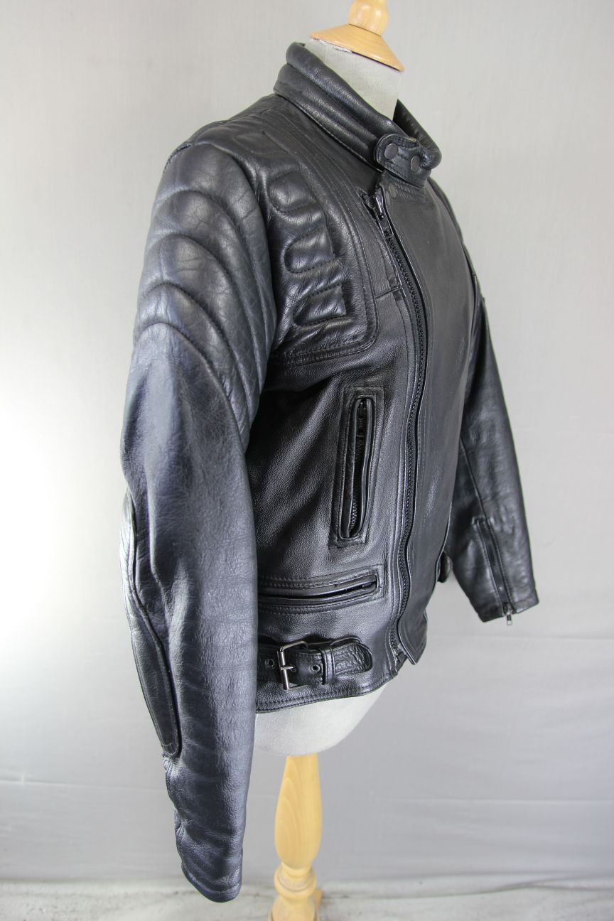 CLASSIC JUST BIKERS BLACK LEATHER COTTON LINED BIKER JACKET 38 INCH