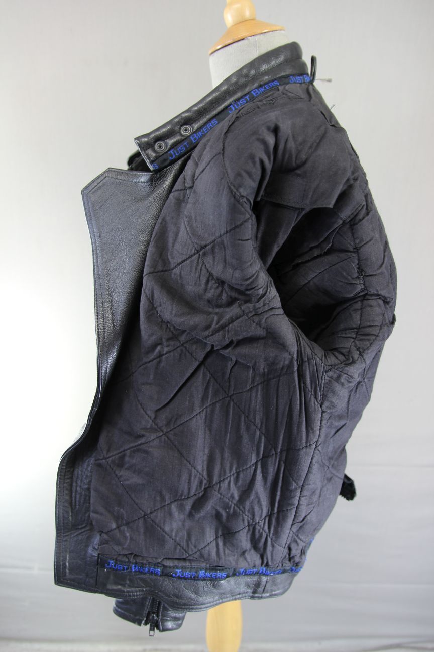 CLASSIC JUST BIKERS BLACK LEATHER COTTON LINED BIKER JACKET 38 INCH