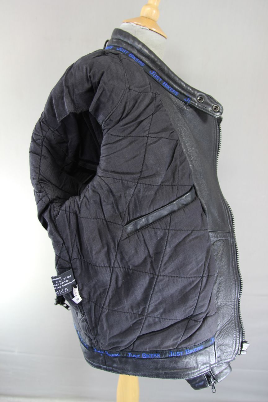 CLASSIC JUST BIKERS BLACK LEATHER COTTON LINED BIKER JACKET 38 INCH
