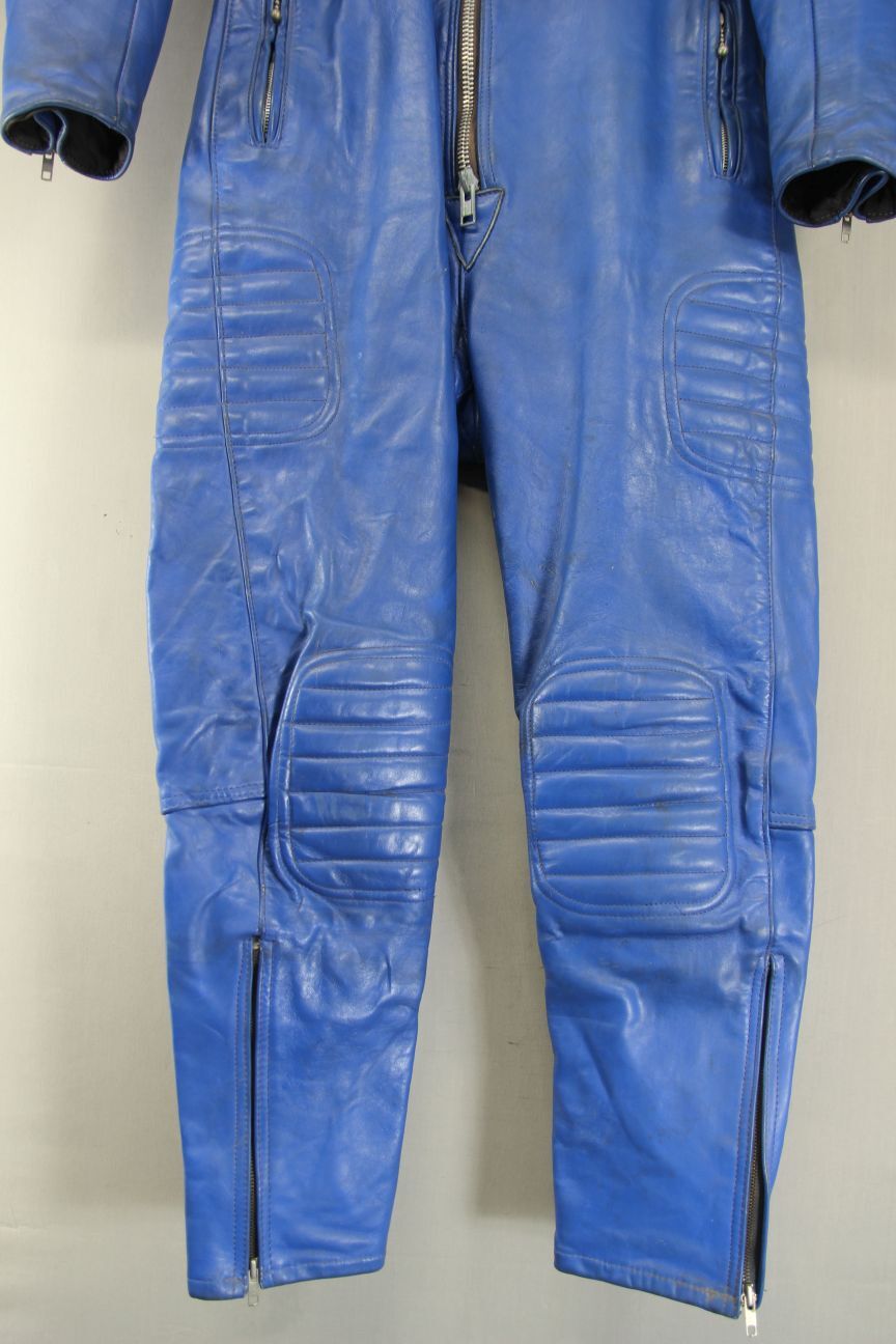 BELSTAFF RARE VINTAGE 1970S BRITISH MADE 1 PIECE BLUE LEATHER BIKER SUIT 38 INCH