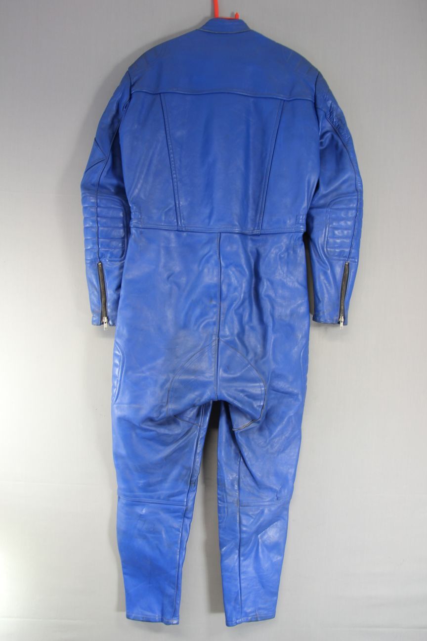 BELSTAFF RARE VINTAGE 1970S BRITISH MADE 1 PIECE BLUE LEATHER BIKER SUIT 38 INCH