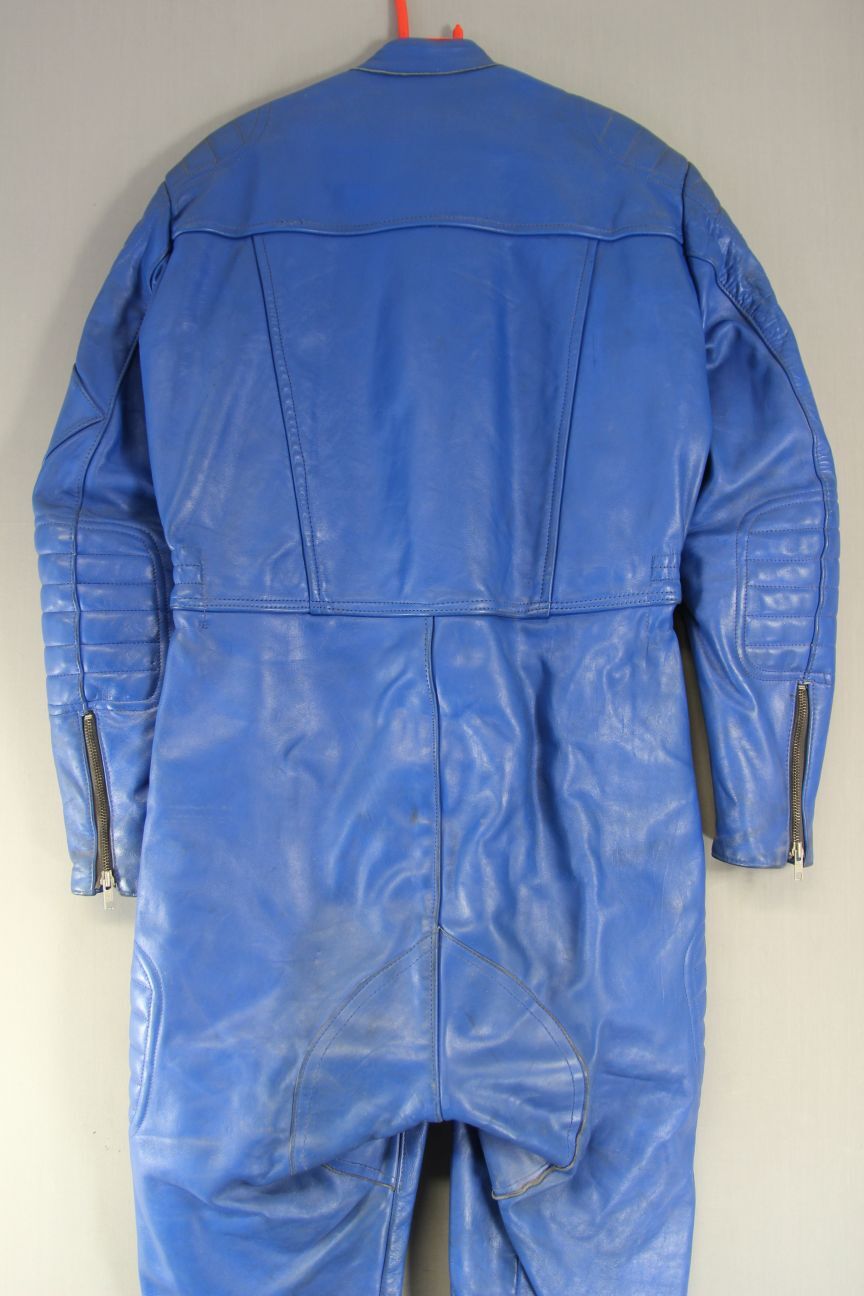BELSTAFF RARE VINTAGE 1970S BRITISH MADE 1 PIECE BLUE LEATHER BIKER SUIT 38 INCH