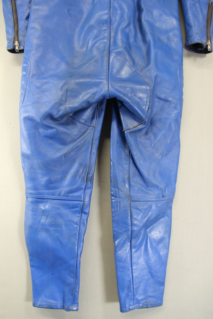 BELSTAFF RARE VINTAGE 1970S BRITISH MADE 1 PIECE BLUE LEATHER BIKER SUIT 38 INCH