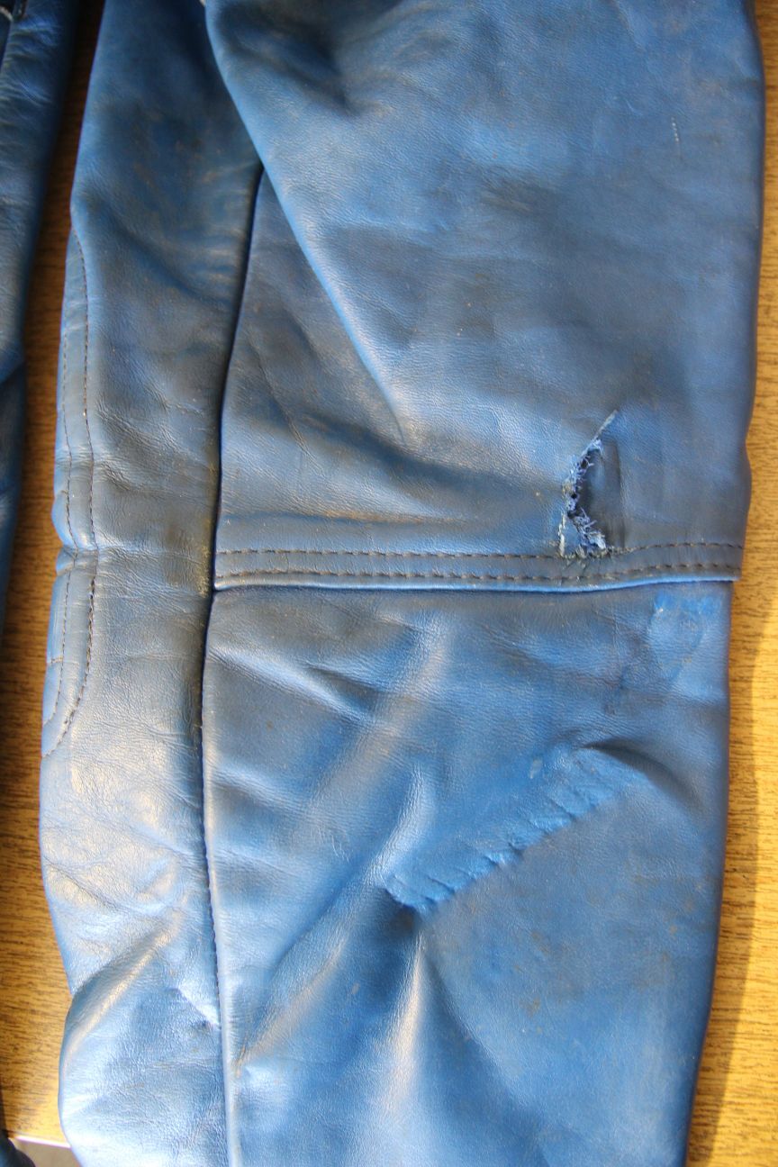 BELSTAFF RARE VINTAGE 1970S BRITISH MADE 1 PIECE BLUE LEATHER BIKER SUIT 38 INCH