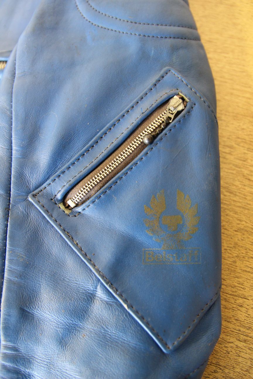 BELSTAFF RARE VINTAGE 1970S BRITISH MADE 1 PIECE BLUE LEATHER BIKER SUIT 38 INCH