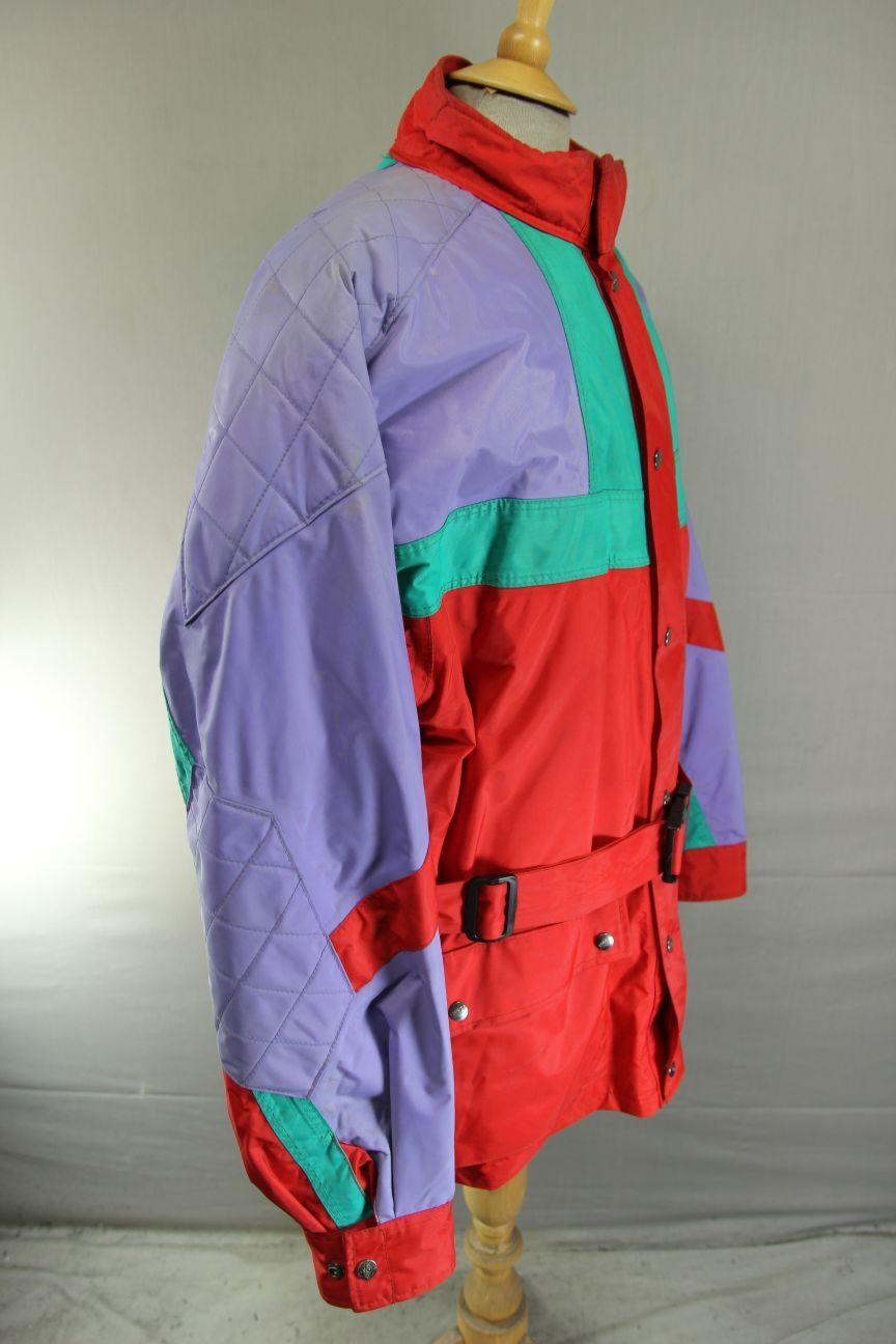 VINTAGE MQP RED, LILAC & GREEN TEXTILE BIKER JACKET WITH THERMAL LINING 46 IN/XL