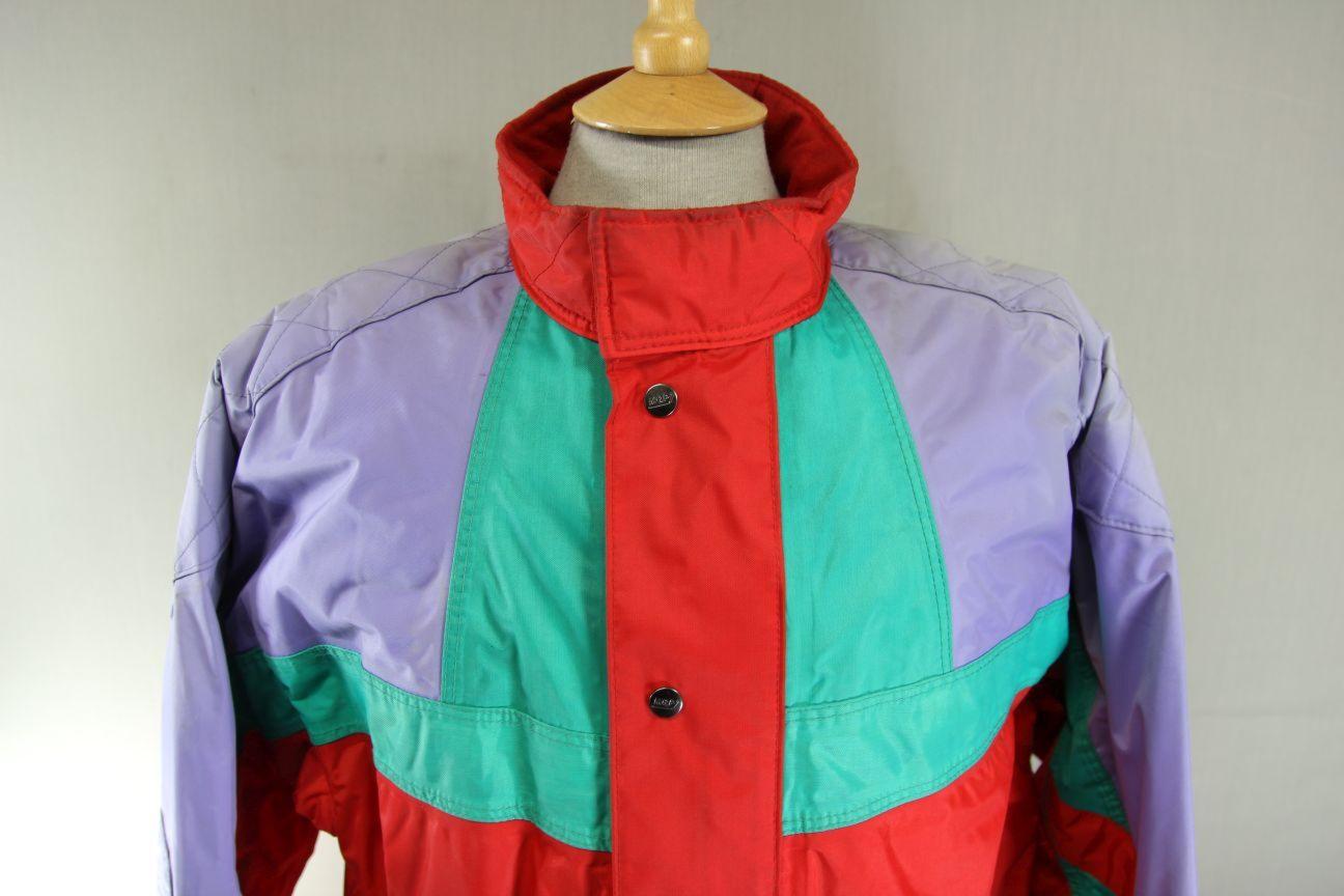 VINTAGE MQP RED, LILAC & GREEN TEXTILE BIKER JACKET WITH THERMAL LINING 46 IN/XL