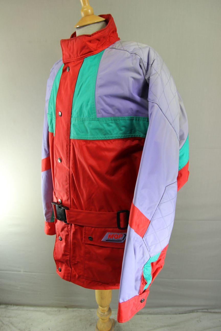 VINTAGE MQP RED, LILAC & GREEN TEXTILE BIKER JACKET WITH THERMAL LINING 46 IN/XL