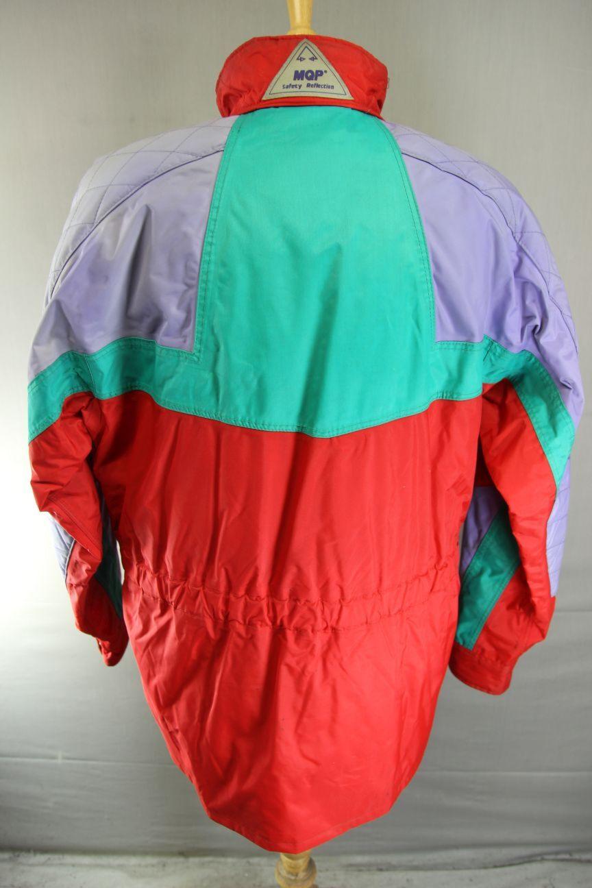 VINTAGE MQP RED, LILAC & GREEN TEXTILE BIKER JACKET WITH THERMAL LINING 46 IN/XL