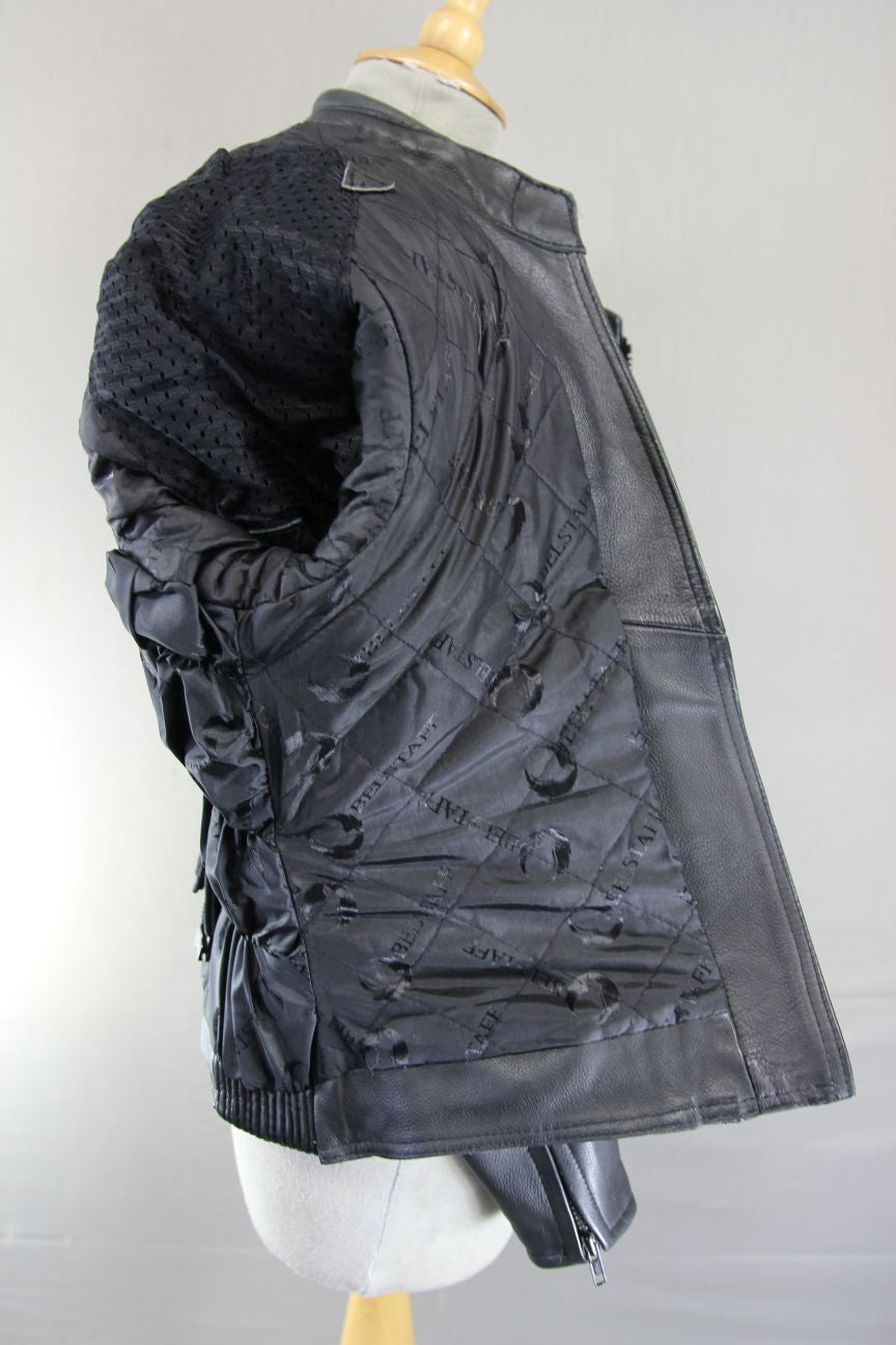 BELSTAFF BLACK LEATHER BIKER JACKET: SIZE 12 34-36 INCH CHEST