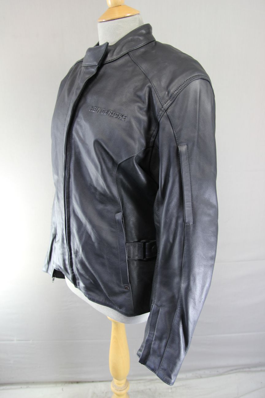 HEIN GERICKE BLACK LEATHER BIKER JACKET WITH CE ARMOUR & THERMAL LINING: SIZE 16