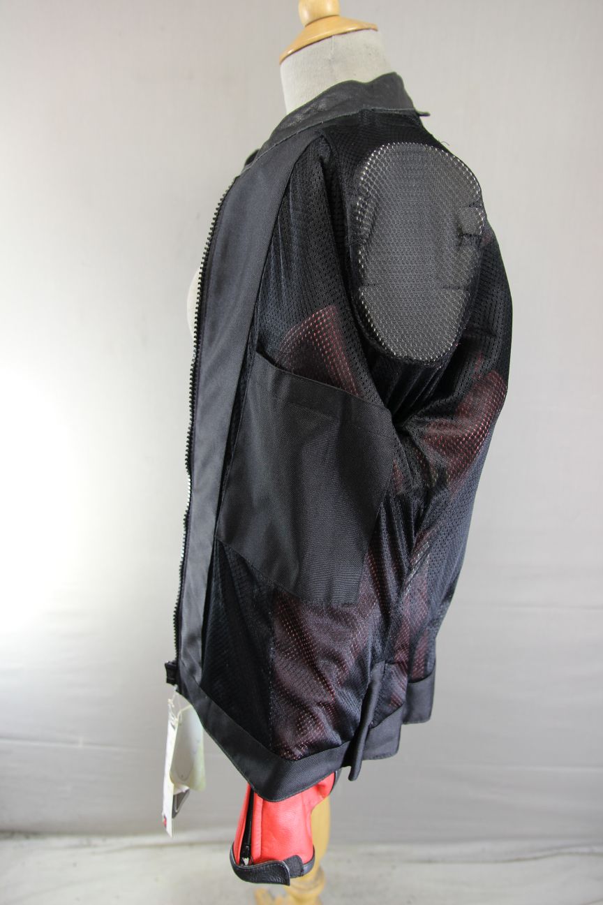 *UNWORN* FIGO KATRINA BLACK & RED LEATHER BIKER JACKET WITH CE ARMOUR: 40 IN/3XL