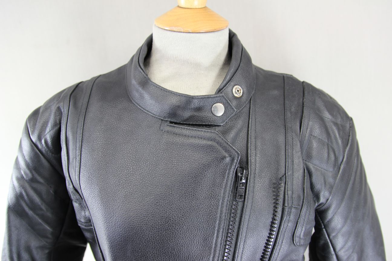 GEAR X BLACK LEATHER BIKER JACKET WITH SHOULDER & ELBOW CE ARMOUR 36-38 IN/SMALL