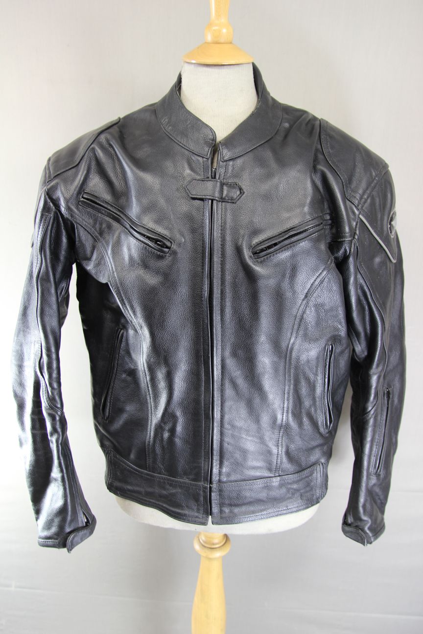 WHITE WINGS BLACK LEATHER BIKER JACKET 42 INCH/LARGE