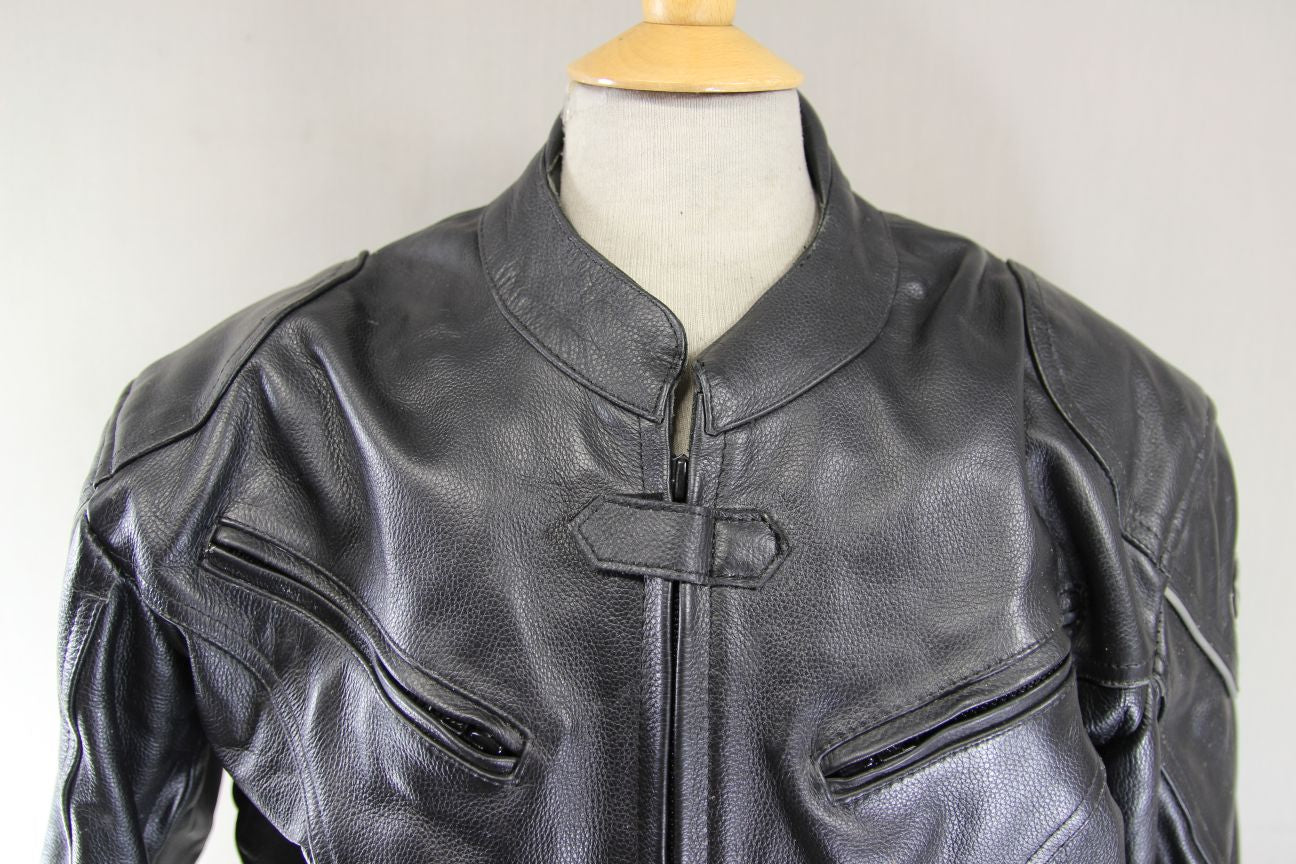 WHITE WINGS BLACK LEATHER BIKER JACKET 42 INCH/LARGE