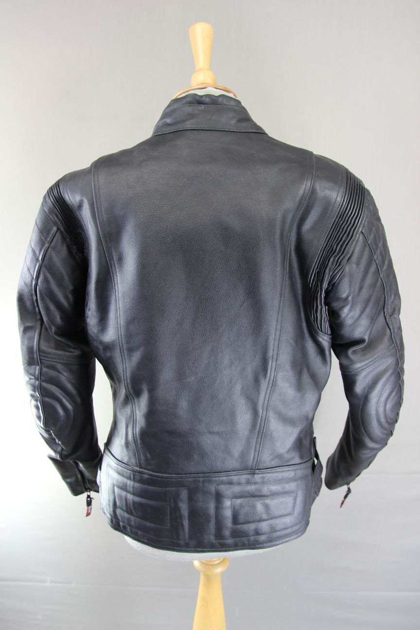 GEAR X BLACK LEATHER BIKER JACKET WITH SHOULDER & ELBOW CE ARMOUR 36-38 IN/SMALL